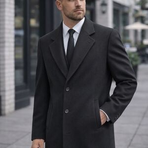 Bert Pulitzer Men's long overcoat black gray wool cashmere pre owned one size